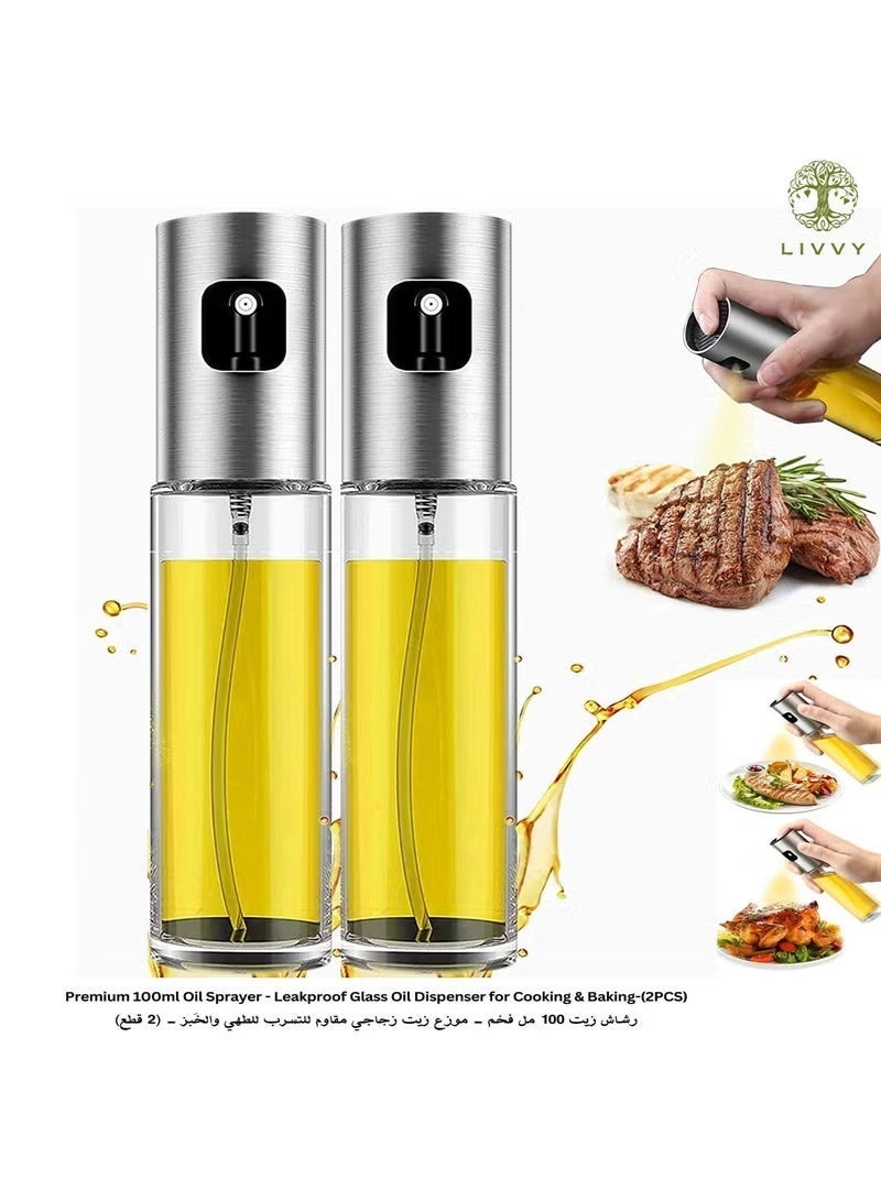 MOSH Oil Spray Bottle for Cooking (2PCS, 100ml Refillable Glass) – Premium Oil Sprayer for Air Fryer, Baking, Grilling & BBQ – Cooking Oil Spray Dispenser for Vinegar & Soy Sauce - Image 1